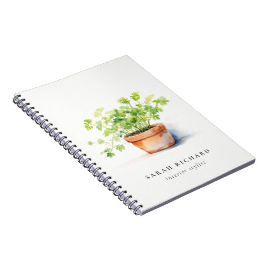 Potted Herb Peterselie Koriander Waterverf Botanis Notitieboek (Rechterzijde)