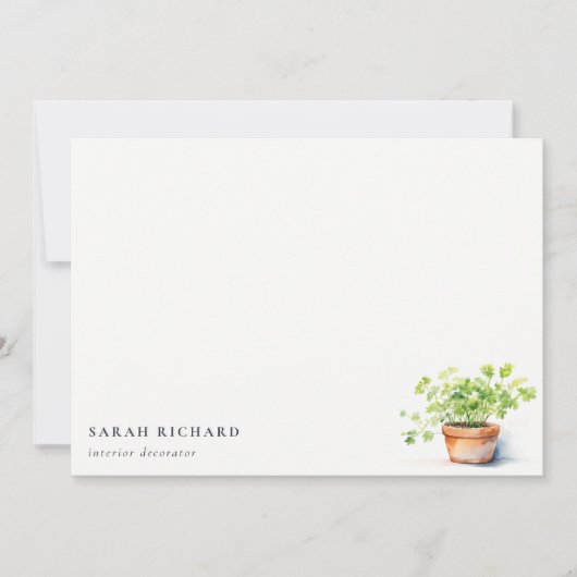 Potted Herb Peterselie Koriander Waterverf Botanis Notitiekaartje (Voorkant)