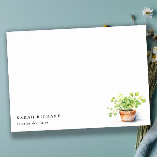 Potted Herb Peterselie Koriander Waterverf Botanis Notitiekaartje