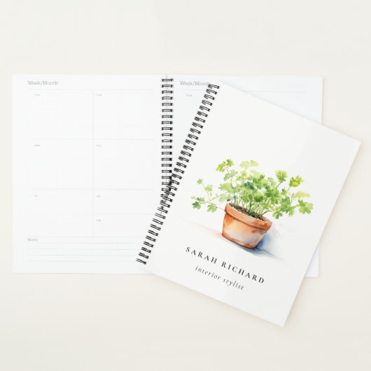 Potted Herb Peterselie Koriander Waterverf Botanis Planner (Display)