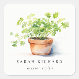 Potted Herb Peterselie Koriander Waterverf Botanis Vierkante Sticker
