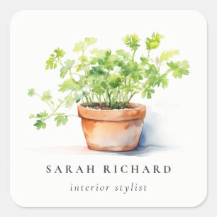 Potted Herb Peterselie Koriander Waterverf Botanis Vierkante Sticker