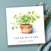 Potted Herb Peterselie Koriander Waterverf Botanis Vierkante Visitekaartje