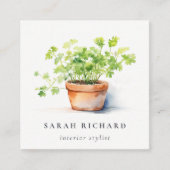 Potted Herb Peterselie Koriander Waterverf Botanis Vierkante Visitekaartje (Voorkant)