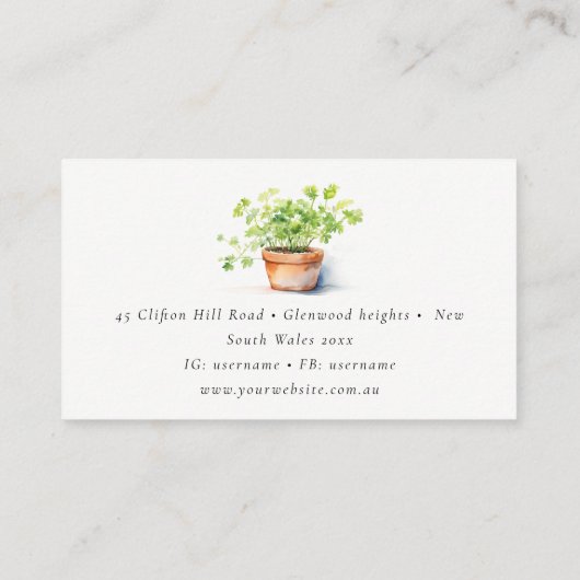 Potted Herb Peterselie Koriander Waterverf Botanis Visitekaartje (Achterkant)