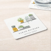 Potted House Planten Waterverf Botanisch Kartonnen Onderzetters (Schuin)