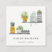 Potted House Planten Waterverf Botanisch Vierkante Visitekaartje (Voorkant)