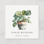 Potted Leafy House Planten Botanische QR-code Vierkante Visitekaartje (Voorkant)