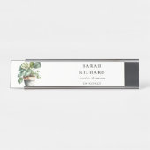 Potted Leafy House Planten Waterverf Botanisch Bureau Naambordje (Voorkant)