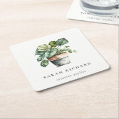 Potted Leafy House Planten Waterverf Botanisch Kartonnen Onderzetters (Schuin)