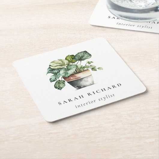 Potted Leafy House Planten Waterverf Botanisch Kartonnen Onderzetters (Schuin)