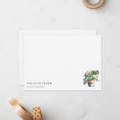 Potted Leafy House Planten Waterverf Botanisch Notitiekaartje (Voorkant / Achterkant in situ)