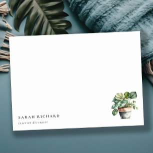 Potted Leafy House Planten Waterverf Botanisch Notitiekaartje