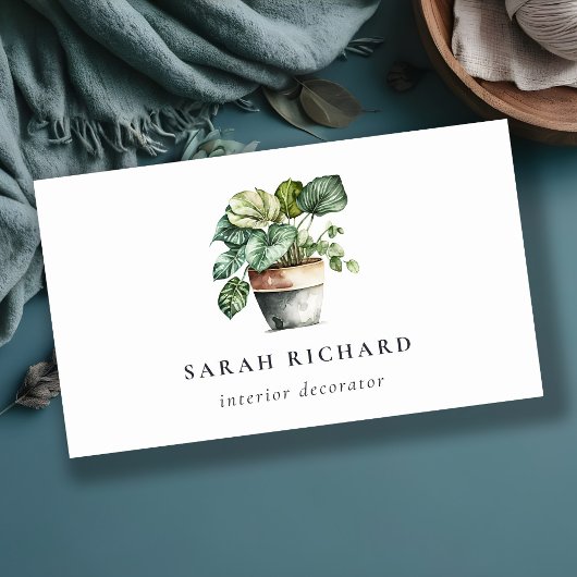 Potted Leafy House Planten Waterverf Botanisch Visitekaartje