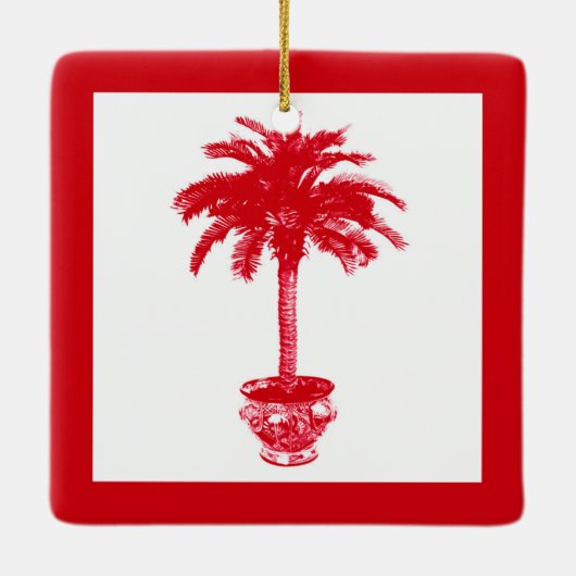 Potted Palm Tree - deep red and white Keramisch Ornament (Achterkant)