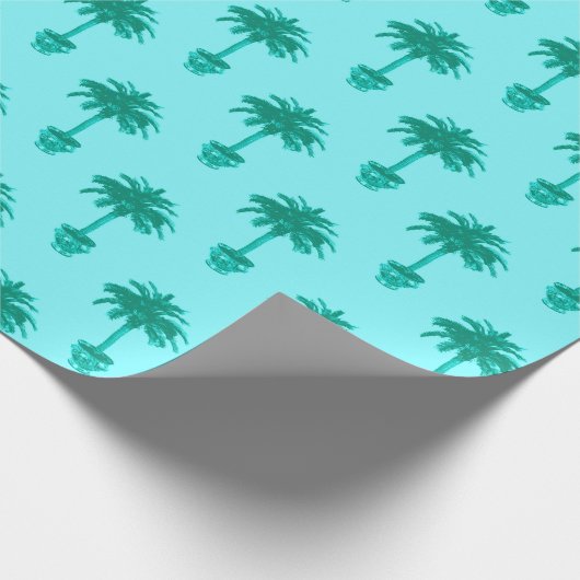 Potted Palm Tree in Turquoise en Aqua Cadeaupapier (Hoek)