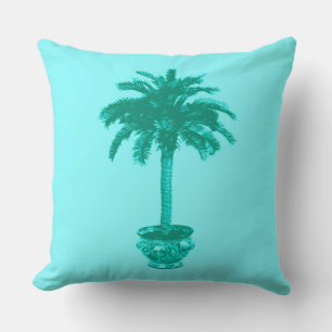 Potted Palm Tree in Turquoise en Aqua Kussen