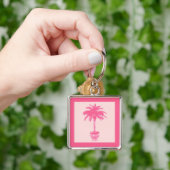 Potted Palm Tree - schoppen van koraalroze Sleutelhanger (Hand)
