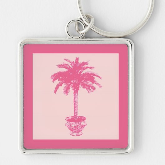 Potted Palm Tree - schoppen van koraalroze Sleutelhanger (Voorkant)