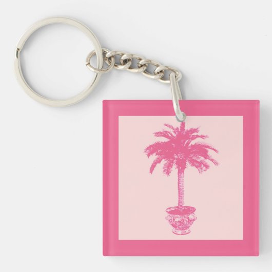 Potted Palm Tree - schoppen van koraalroze Sleutelhanger (Voorkant)