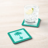 Potted Palm Tree — turquoise en aqua Bier Onderzetter (Rechterzijde)