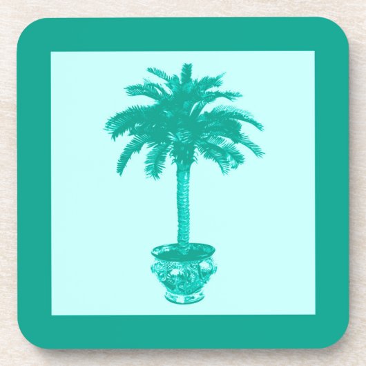 Potted Palm Tree — turquoise en aqua Bier Onderzetter (Voorkant)