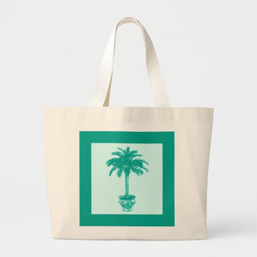 Potted Palm Tree — turquoise en aqua Grote Tote Bag (Voorkant)