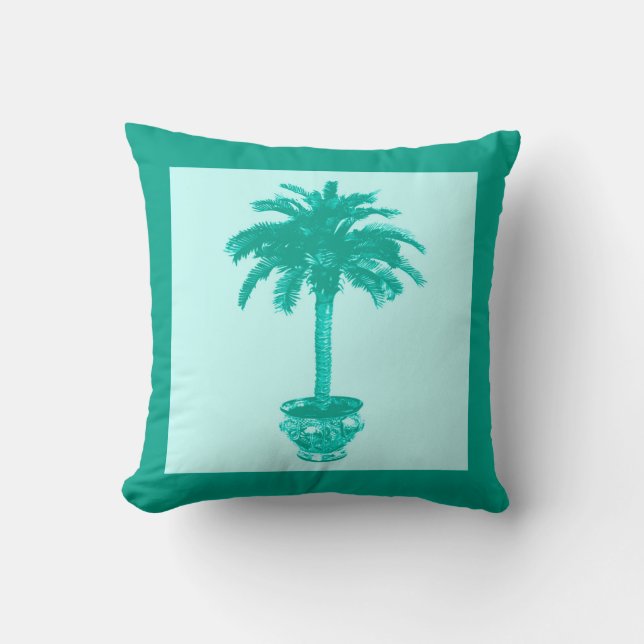 Potted Palm Tree — turquoise en aqua Kussen (Voorkant)