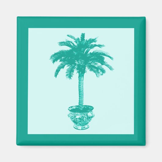 Potted Palm Tree — turquoise en aqua Magneet (Voorkant)