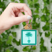 Potted Palm Tree — turquoise en aqua Sleutelhanger (Hand)