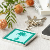Potted Palm Tree — turquoise en aqua Sleutelhanger (Zijkant)
