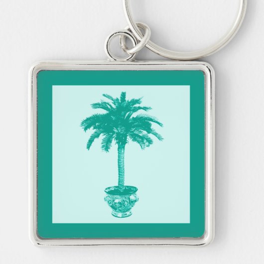 Potted Palm Tree — turquoise en aqua Sleutelhanger (Voorkant)
