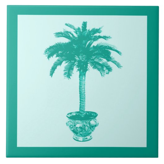 Potted Palm Tree — turquoise en aqua Tegeltje (Voorkant)