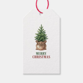 Potted Pine Tree Minimalist Merry Christmas Tag Cadeaulabel