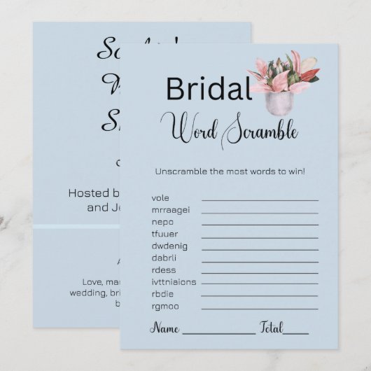 Potted Plant Bruids Blauw Woord Scramble Game Kaart (Voorkant / Achterkant)