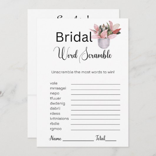 Potted Plant Bruids Wit Woord Scramble Game Kaart (Voorkant / Achterkant)