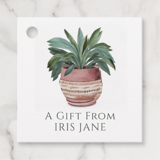 Potted Plant Gift Label Schattige Botanisch Groen (Voorkant)