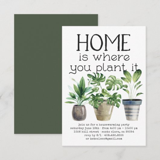 Potted Plant | Housewarming Party Uitnodiging (Voorkant / Achterkant)