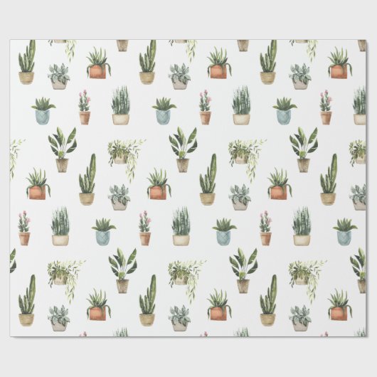 Potted planten waterverf ontwerp cadeaupapier (Vlak)