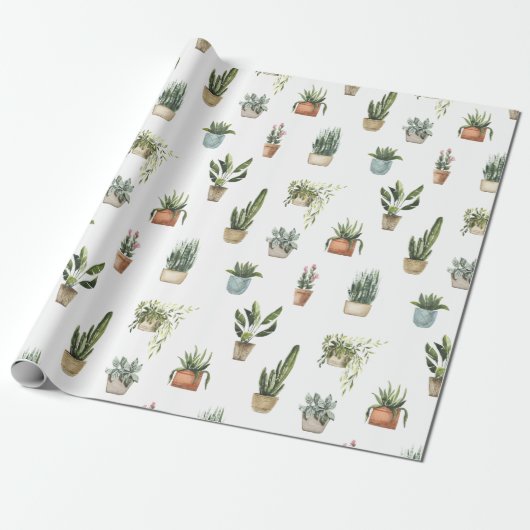 Potted planten waterverf ontwerp cadeaupapier (Uitgerold)