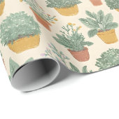 Potted Plants Botanische Illustratie Stijl Medium Cadeaupapier (Rol Hoek)