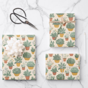 Potted Plants Botanische Illustratie Stijl Medium Inpakpapier Vel