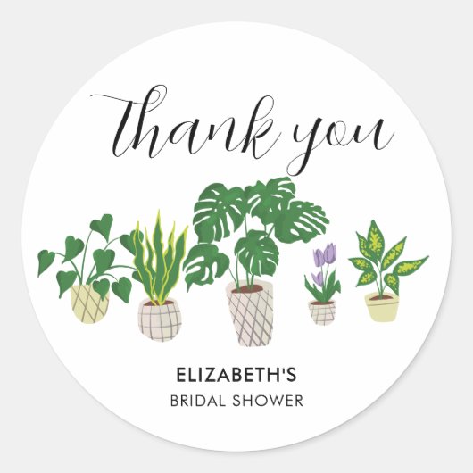 Potted Plants Bruidsfeest Groene Dank je Ronde Sticker (Voorkant)