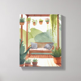 Potted Porch | Aquarel Botanische Schildering Canvas Afdruk