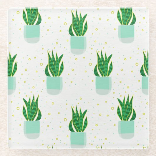 Potted Sansevieria Snake Plant Print Glazen Onderzetter (Voorkant)