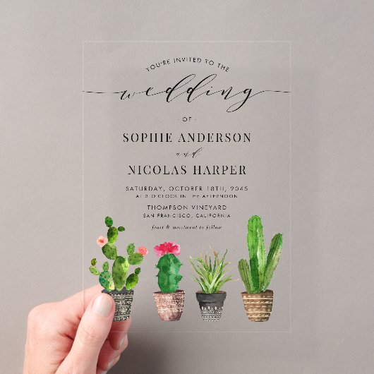Potted Succulenten en Cactus Boho Bruiloft Acryl Uitnodigingen (Insitu (Draagbaar))