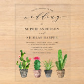 Potted Succulenten en Cactus Boho Bruiloft Acryl Uitnodigingen (Voorkant)
