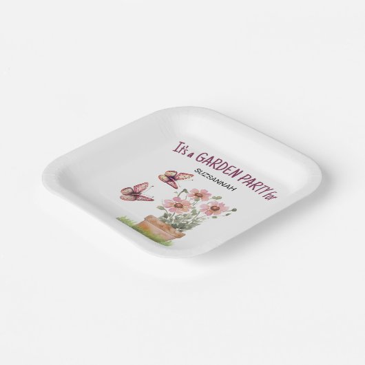 Potten bloementuin Vlinders Waterverf Papieren Bordje (Gebogen)