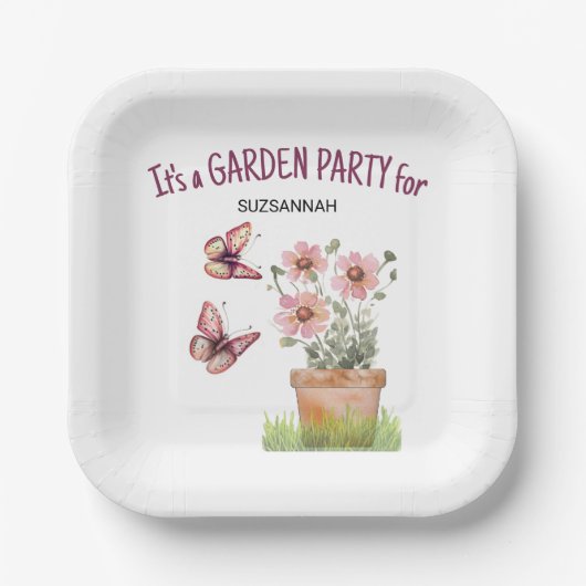 Potten bloementuin Vlinders Waterverf Papieren Bordje (Voorkant)