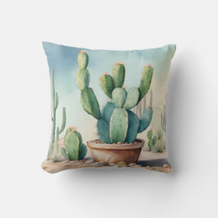 Potten Plant Tuin Waterverf Cactus Decoratief Kussen